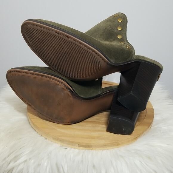Michael Kors Hunter Green Studded Suede Mule Heels - Picture 6 of 7